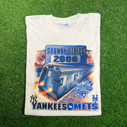2000 Yankees Mets Subways Series White Tee Size XL USED v18122