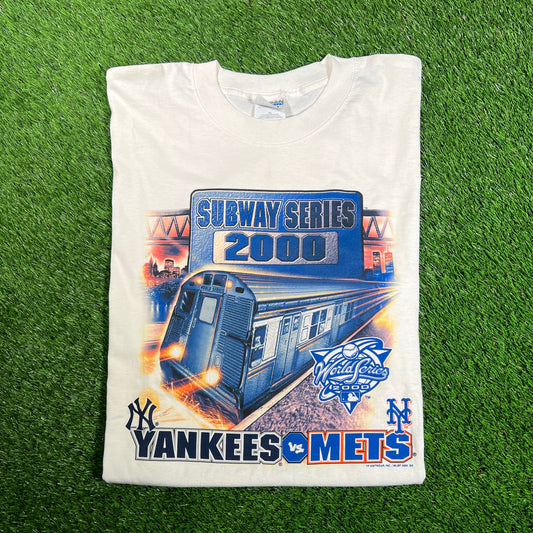 2000 Yankees Mets Subways Series White Tee Size XL USED v18122