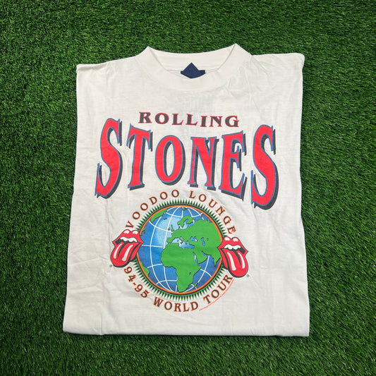 1995 Rolling Stones Voodoo Lounge World Tour White Tee Size Large USED v18377