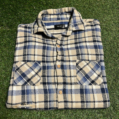 Vuja De Blue/Tan Plaid Flannel Button Up Size XL USED x13999