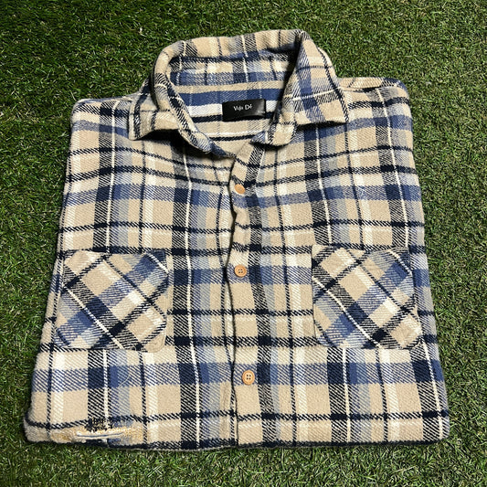 Vuja De Blue/Tan Plaid Flannel Button Up Size XL USED x13999