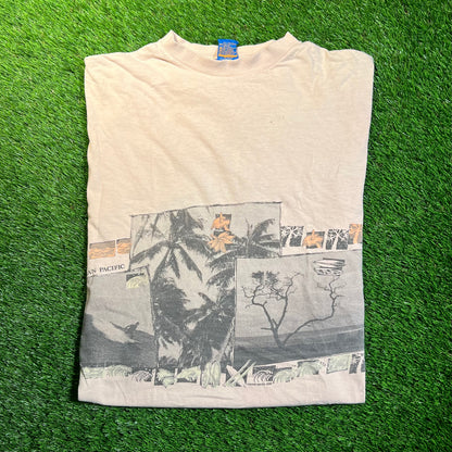 1986 Ocean Pacific Photo Wrap Pinkish Tee Size Large USED v18815