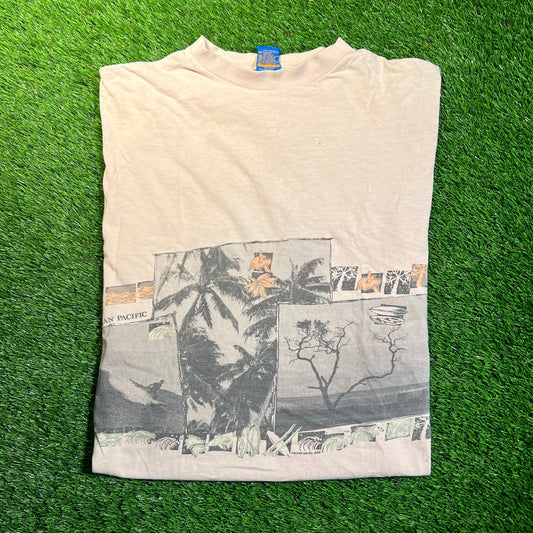 1986 Ocean Pacific Photo Wrap Pinkish Tee Size Large USED v18815