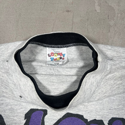 1995 Go Long Taz Football 3/4 Sleeve Grey Tee Size Large USED v19253