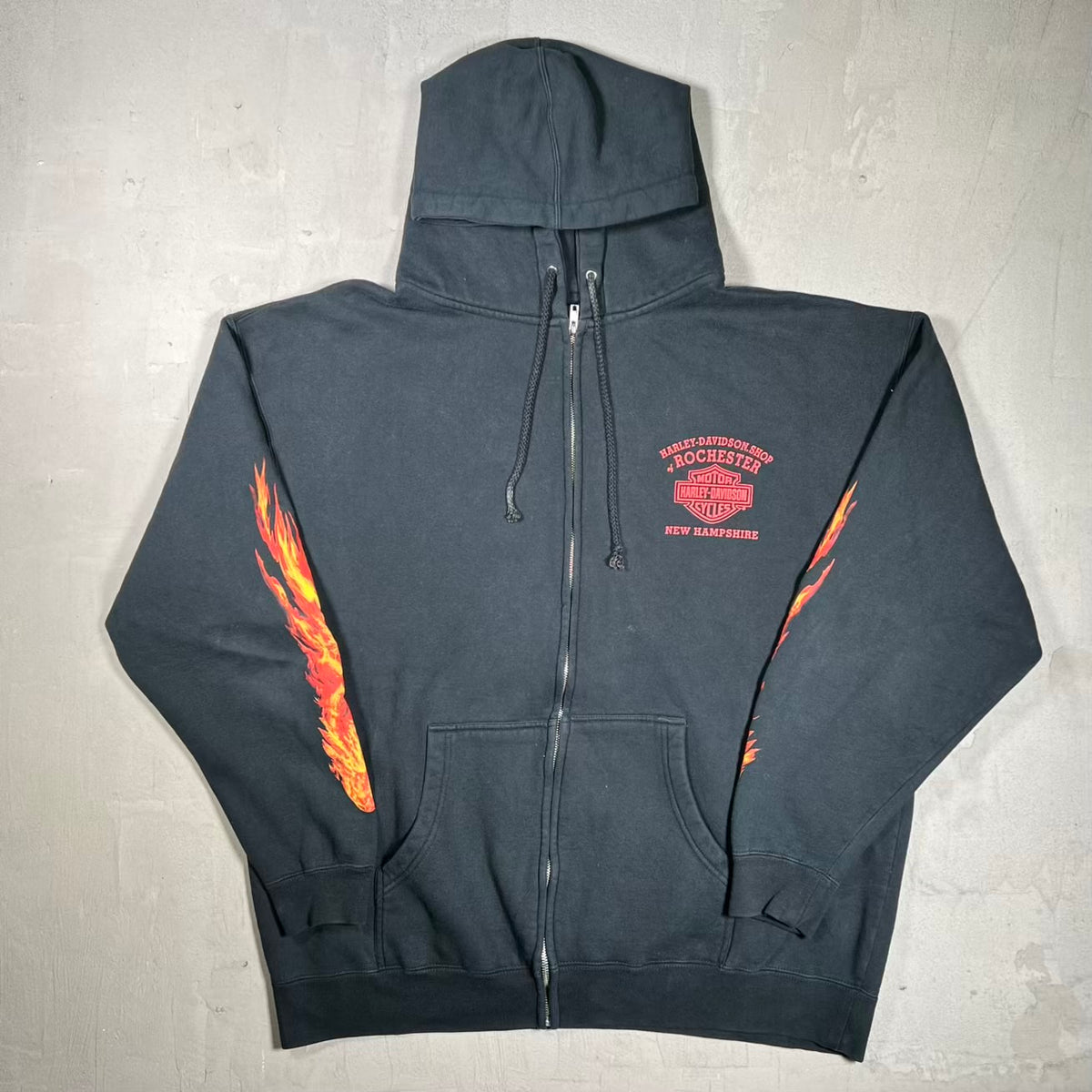 2003 Harley Davidson Rochester NH Eagel Flames Black Zip Up Hoodie Size XL USED v20142
