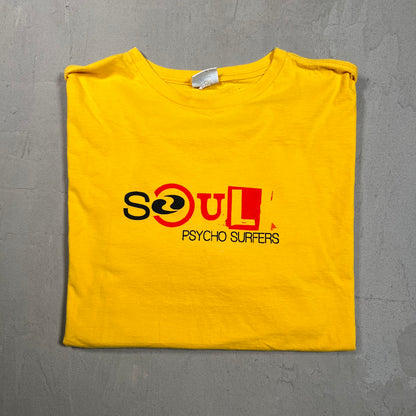 1990s Soul Psycho Surfers Yellow Tee Size Medium USED v19436