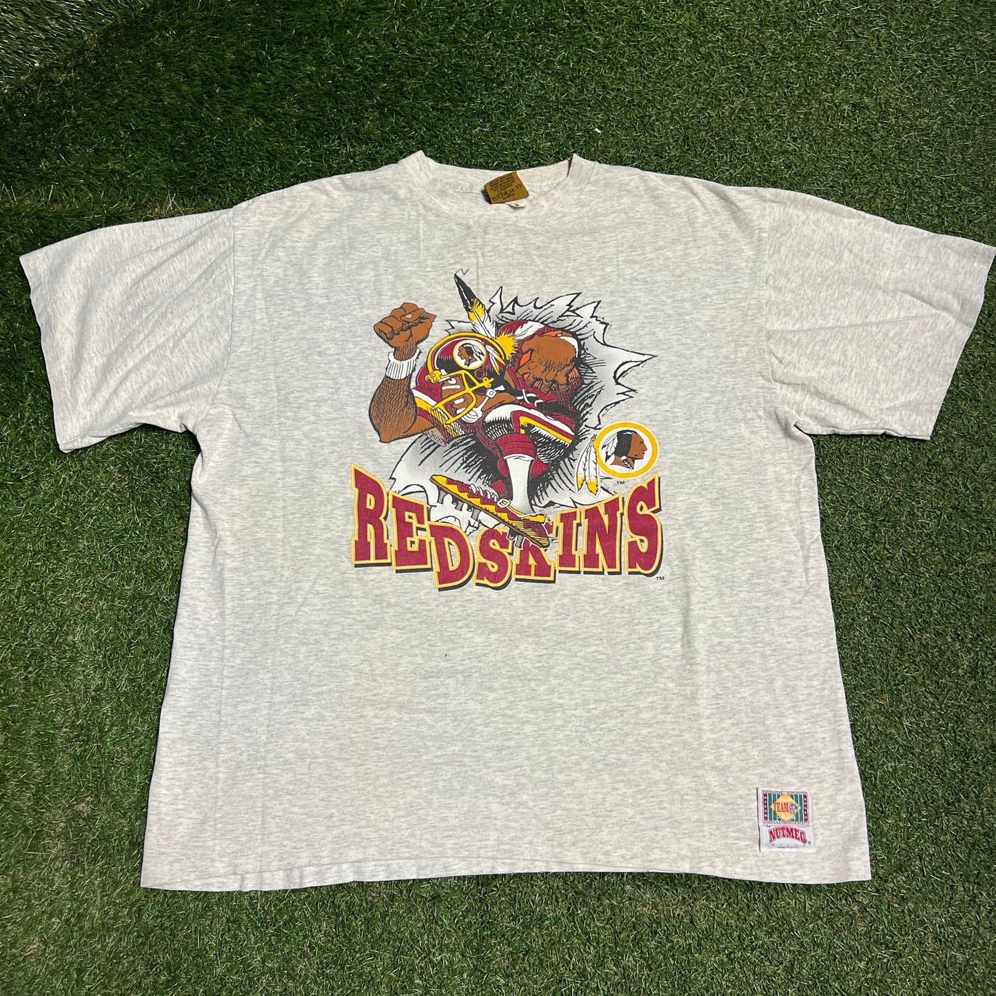 1990s Washington Redskins "Breakthrough" Double Sided Grey Tee Size XL USED v16104