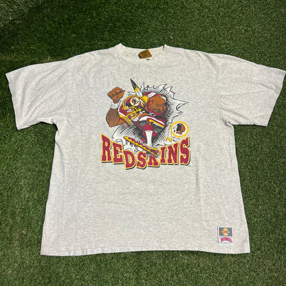 1990s Washington Redskins "Breakthrough" Double Sided Grey Tee Size XL USED v16104