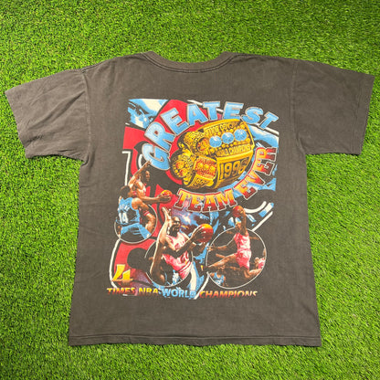 1996 "Greatest Team Ever" Chicago Bulls Rap Tee Black Size XL USED v18515