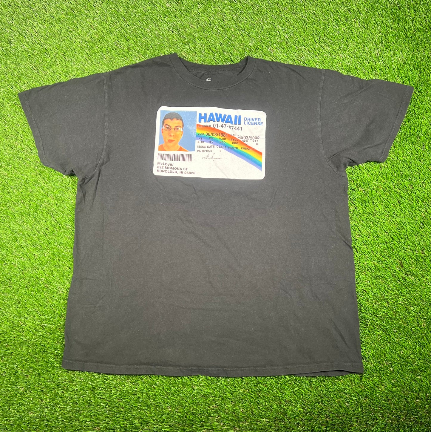Superbad McLovin Fake ID Black Tee Size XL USED v17516