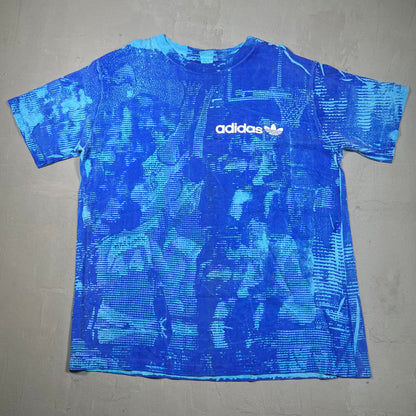 1990s Adidas Puff Print AOP Blue Tee Size XL USED v16074