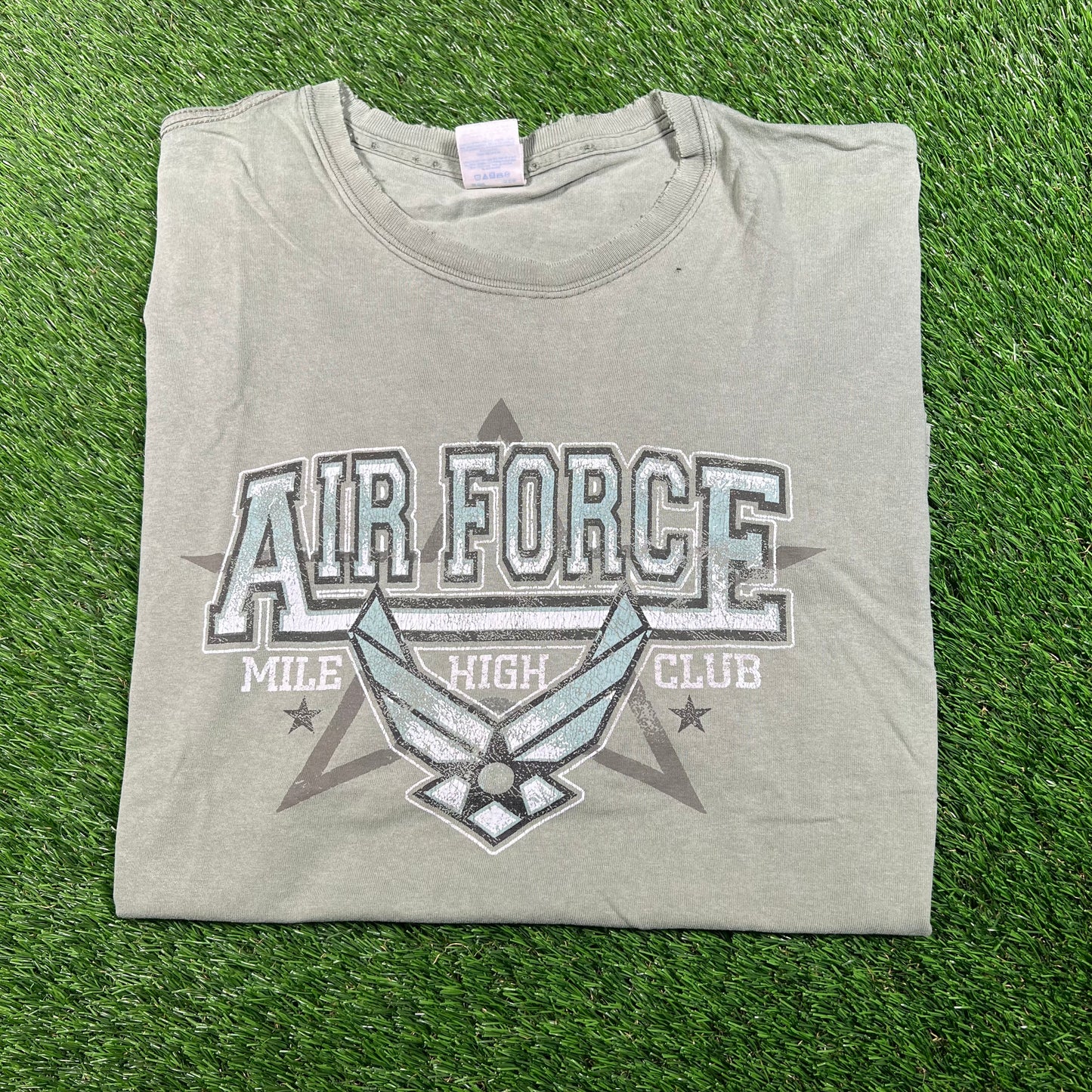 1990s Air Force Mile High Club Green Tee Size Large USED v17740
