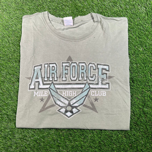 1990s Air Force Mile High Club Green Tee Size Large USED v17740