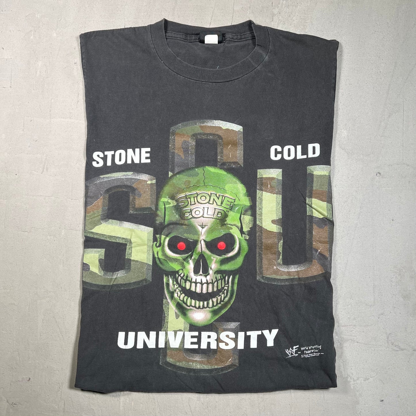 1998 WWF Stone Cold Steve Austin "University School of Hard Knocks" Black Tee Size Large USED v19520