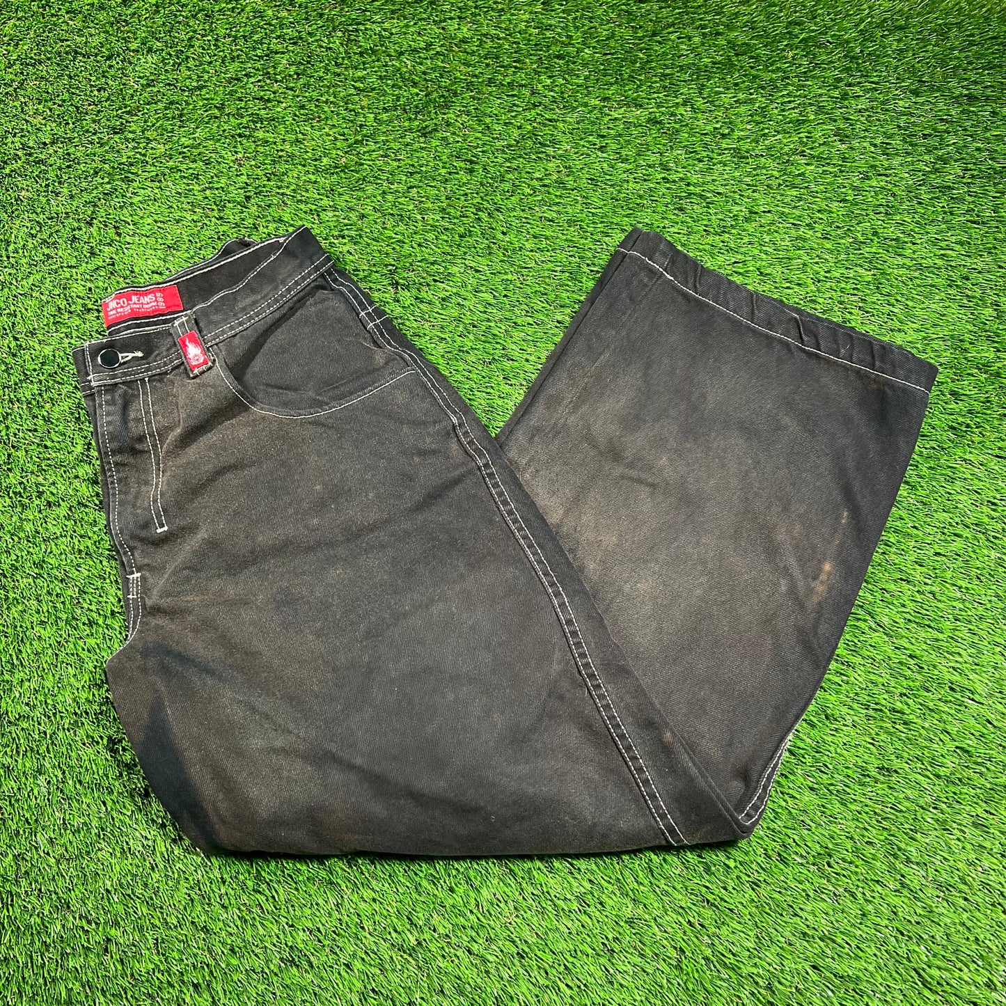 Y2K Jnco Black Baggie Jeans Double Pockets Size 32x32 USED v18317