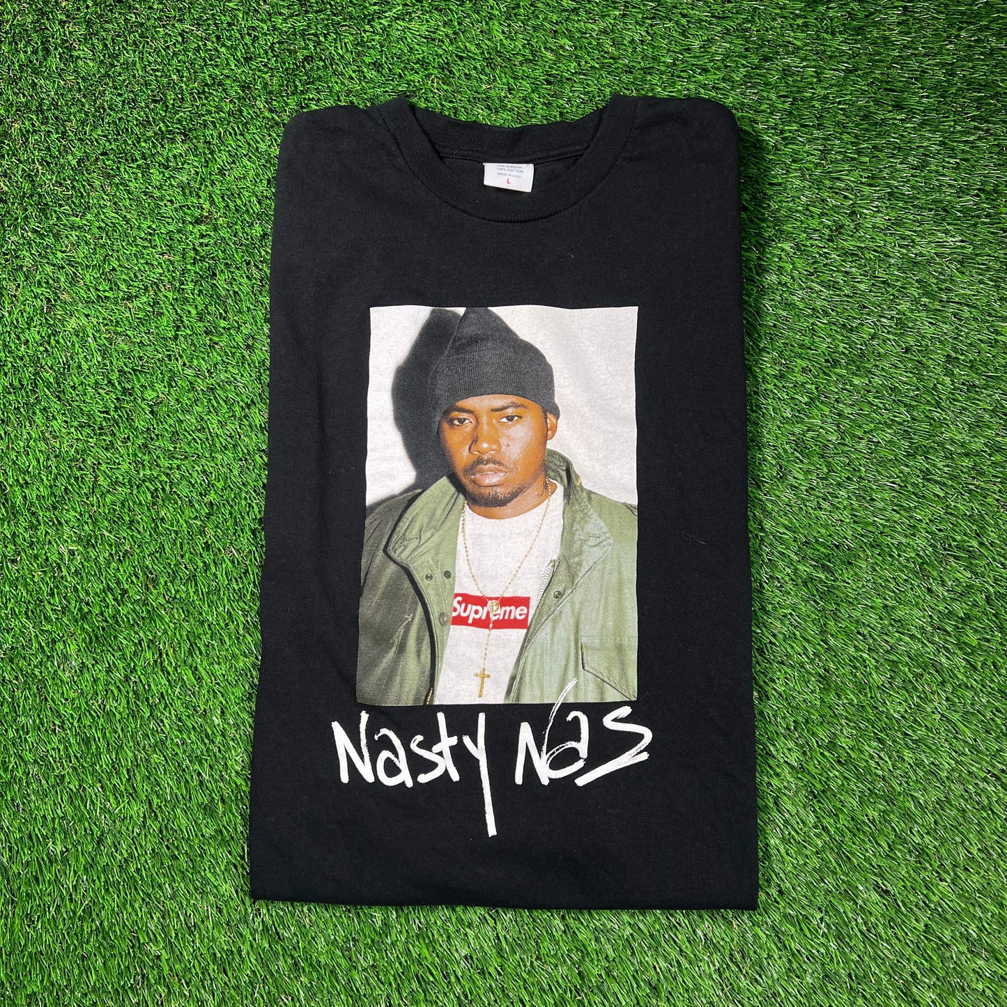 Supreme Nas (2017) Photo Black Tee Size Large USED x16679