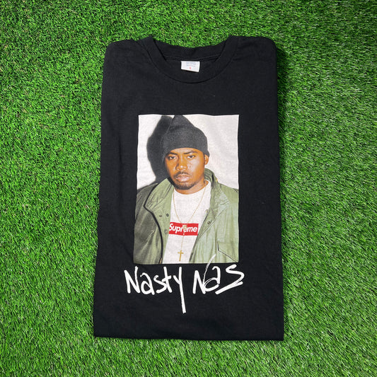 Supreme Nas (2017) Photo Black Tee Size Large USED x16679