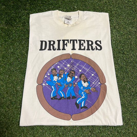 1990s Drifters White Band Tee Size XL USED v16107