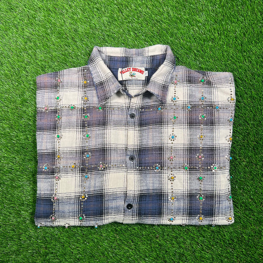 Vale Rhinestone Flannel Button Up Shirt Size XL NEW x16750