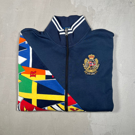 Polo Ralph Lauren Flag Half AOP Crest Zip Up Size XL USED v18942