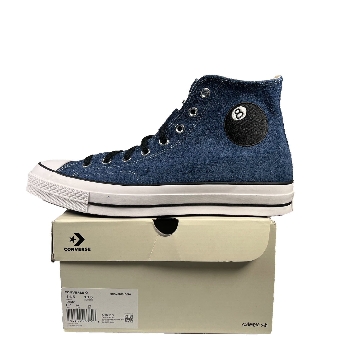 Stussy 8 Ball Navy Blue Converse Chuck Taylor 70 (2022) Size 11.5 NEW s20066