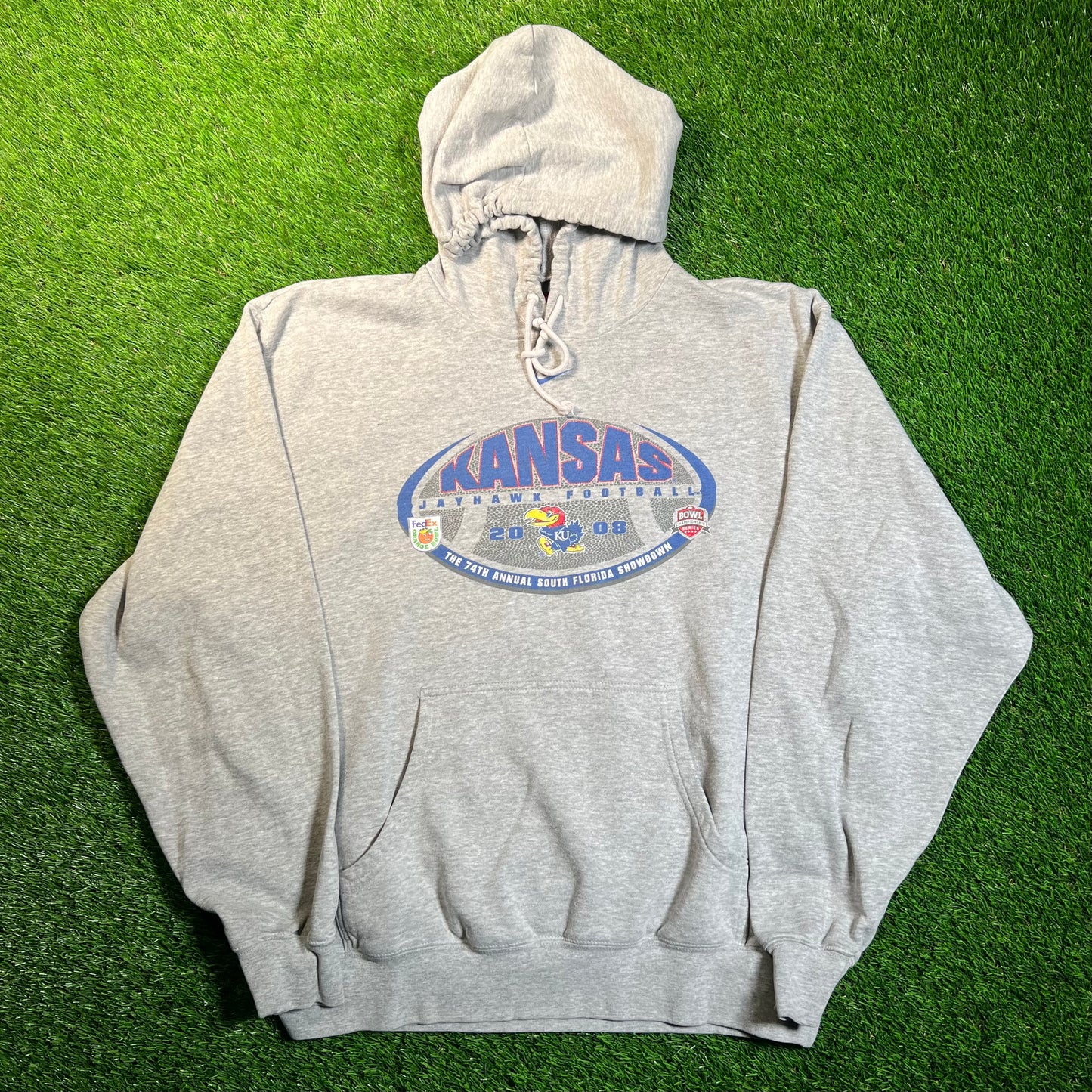 2008 Nike Kansas Football Grey Hoodie Size Medium USED v1889