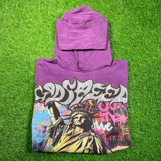 Godspeed Vandal Statue of Liberty Purple Hoodie Size Small USED x16852