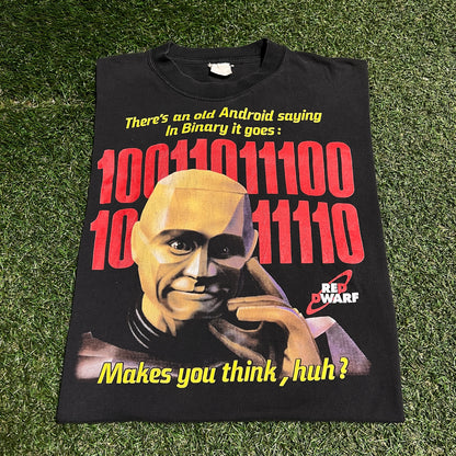1990s Red Dwarf Makes You Think Black Tee Size Large USED v16423