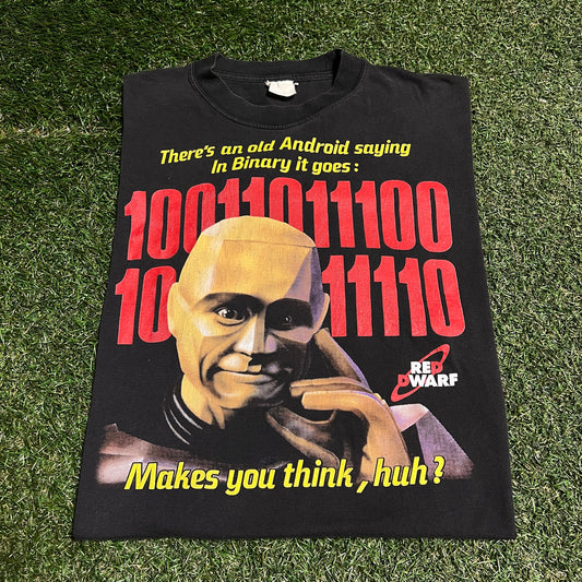 1990s Red Dwarf Makes You Think Black Tee Size Large USED v16423