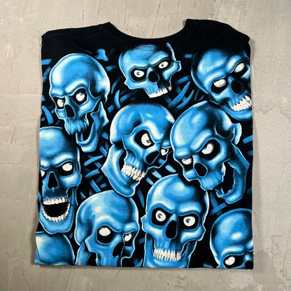 Liquid Blue Blue Skulls AOP Black Tee Size XL USED v20376
