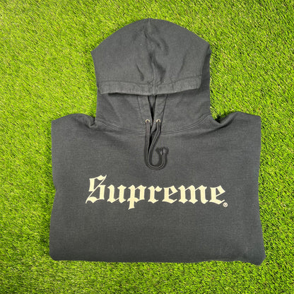 Supreme Washed Old English Navy Hoodie Size Medium NEW x15746