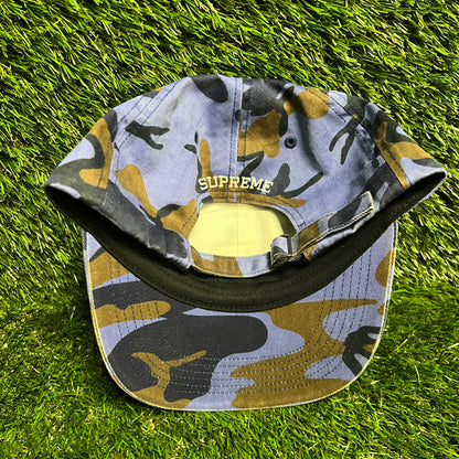 Supreme Pigment Coated S Logo 6 Panel Blue Camo Hat USED x13857