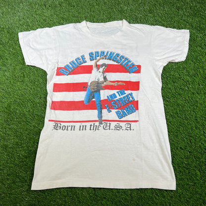 1985 Bruce Springsteen and The E Street Band White Tour Tee Size Medium USED v16596