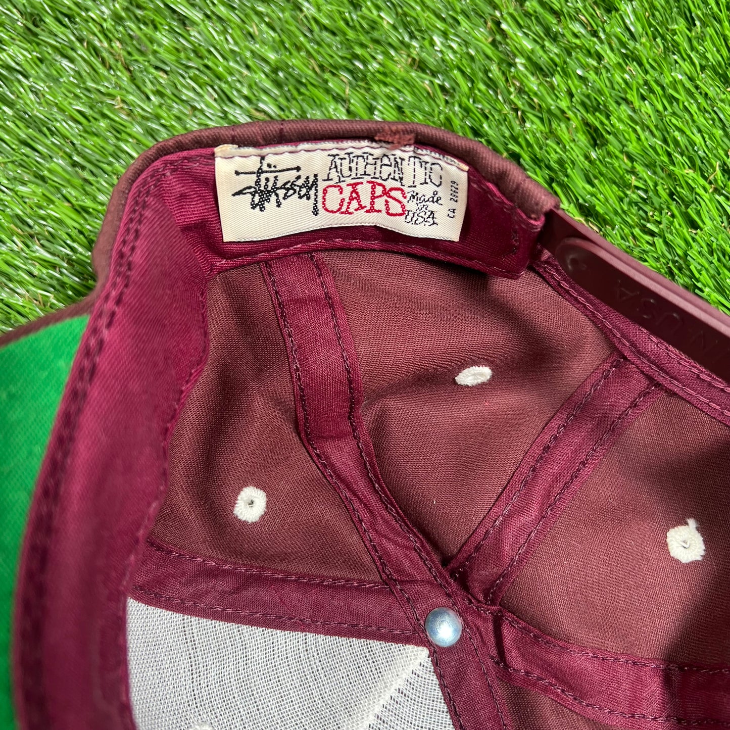 1990s Stussy Shearling Logo Hat Maroon USED x14446