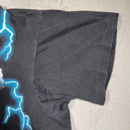1990s American Thunder Native American AOP Black Tee Size Large USED v17917