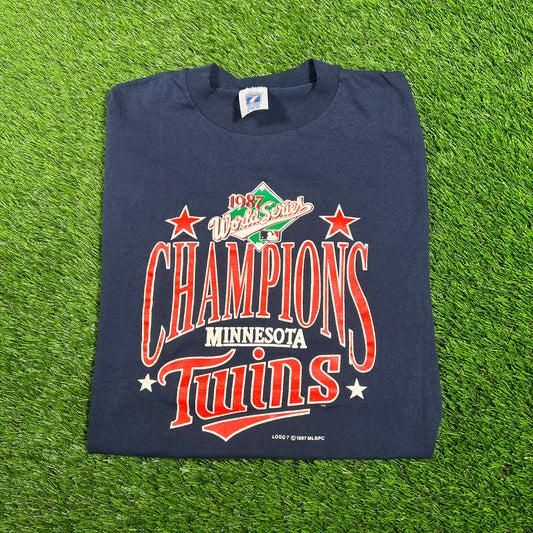 1987 Minnesota Twins Navy World Series Tee Size Medium v17769