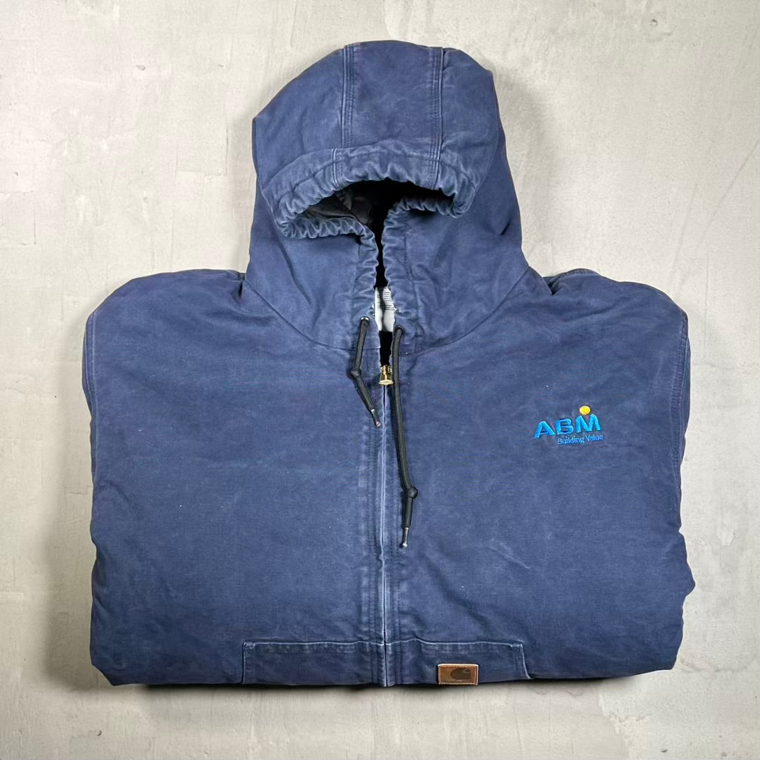 Y2K Carhartt Active ABM Workwear Washed Blue ZIp Up Jacket Size 4XL USED v20359