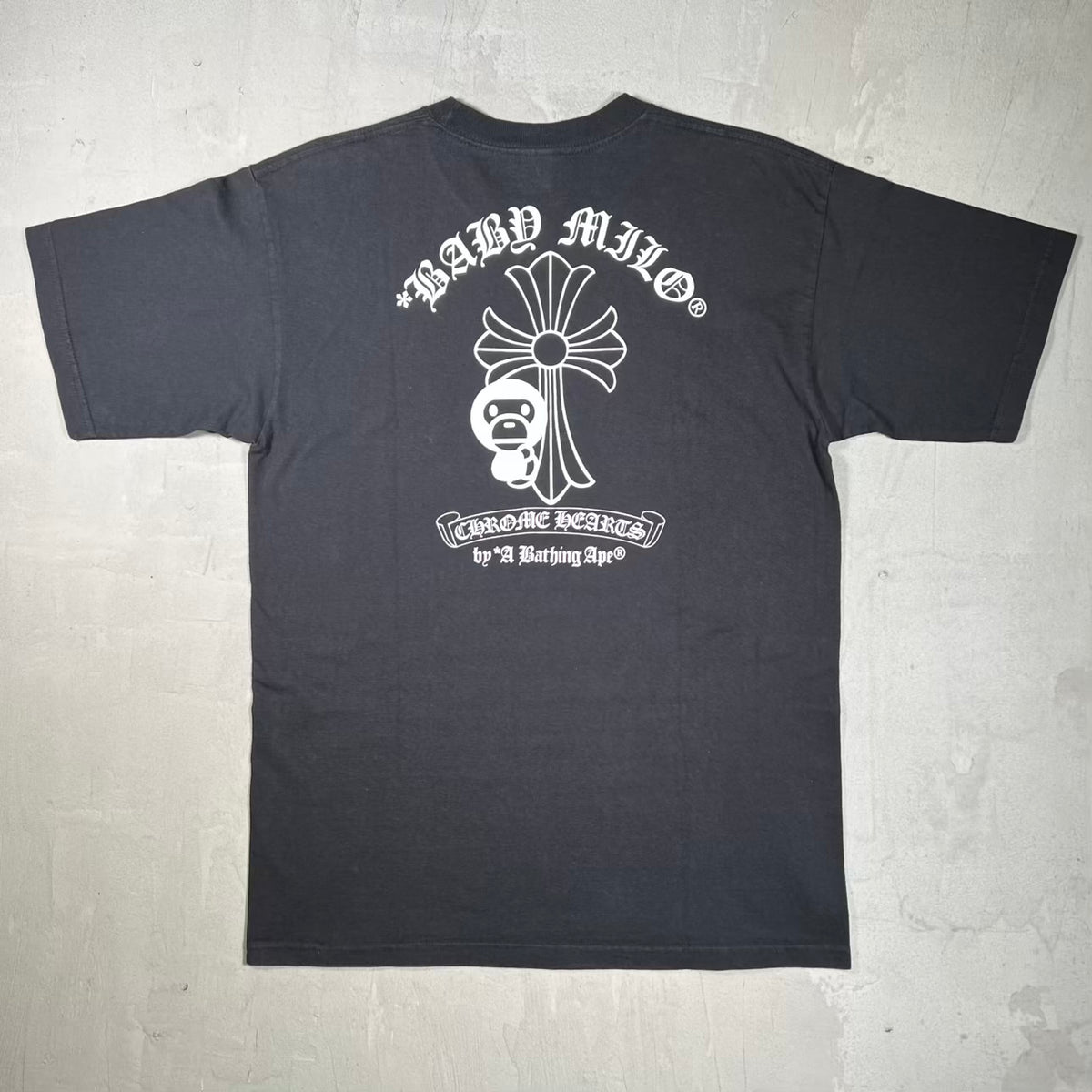 Chrome Heart Bape 2009 Baby Milo Cross Black Tee Size Large USED x15352