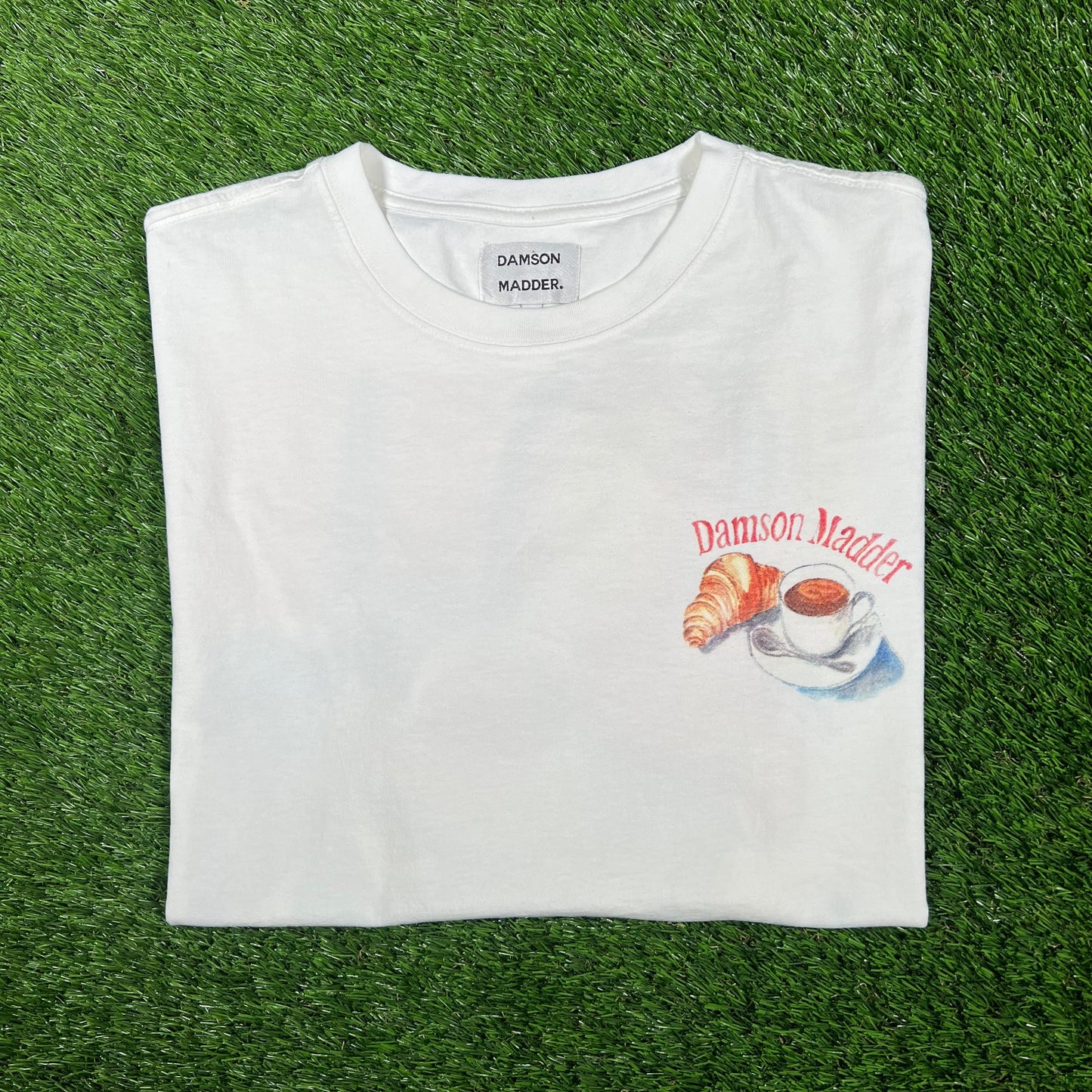 Damson Madder Croissants and Coffe White Tee Size XL USED v17456
