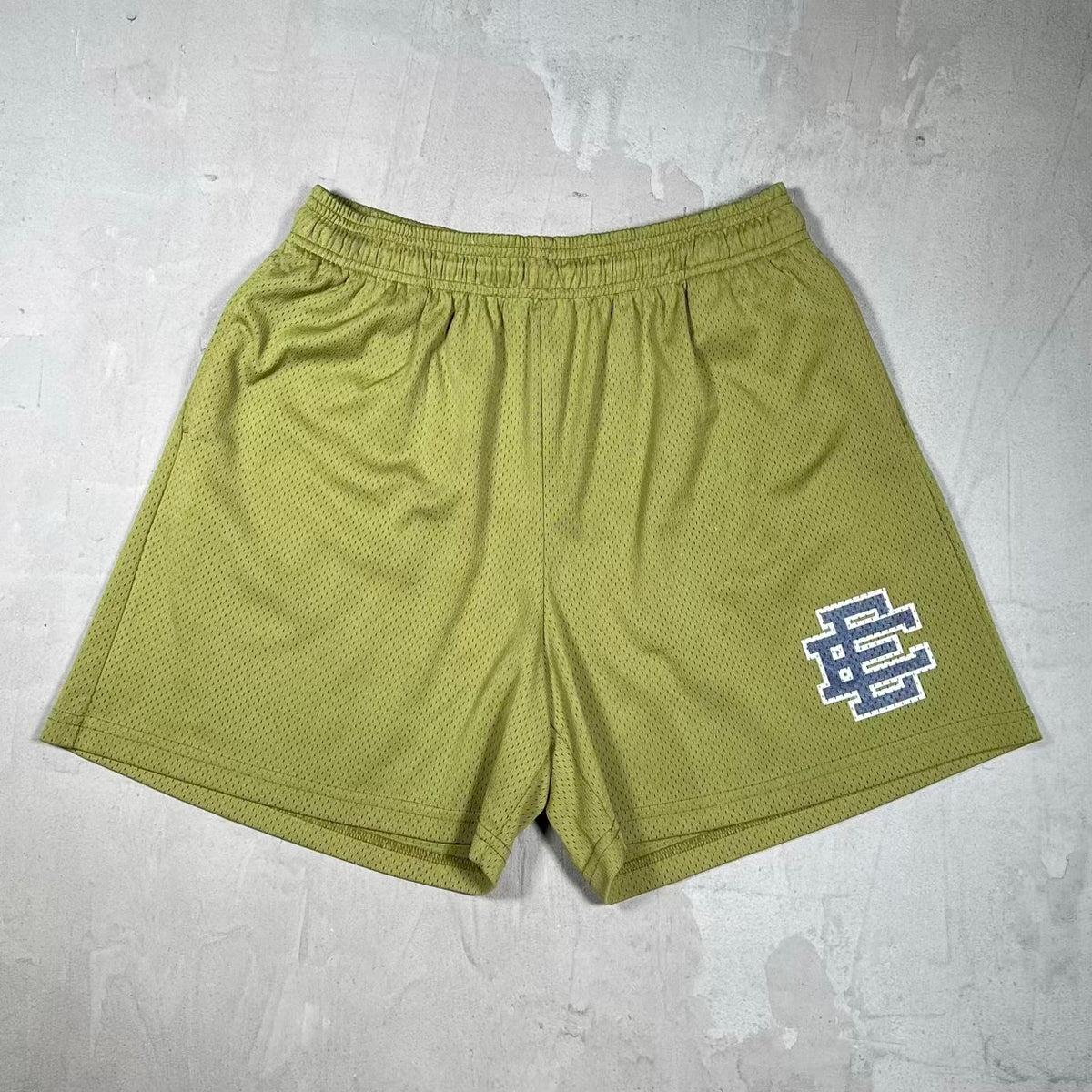 Eric Emanuel Olive/Blue Logo Mesh Shorts Size XL USED x18404