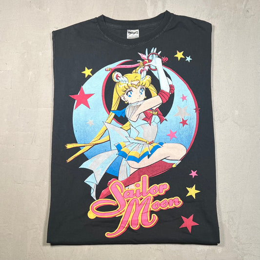 Y2K Sailor Moon Mexico Bootleg Black Tee Size Large USED v19189