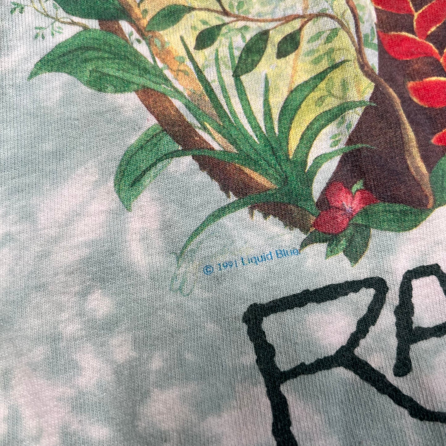 1990s Liquid Blue Rainforest AOP Size XL USED v19513