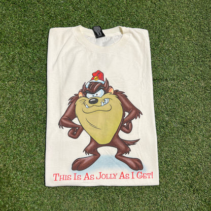 1990s White Taz Christmas Tee Size XL USED v16225