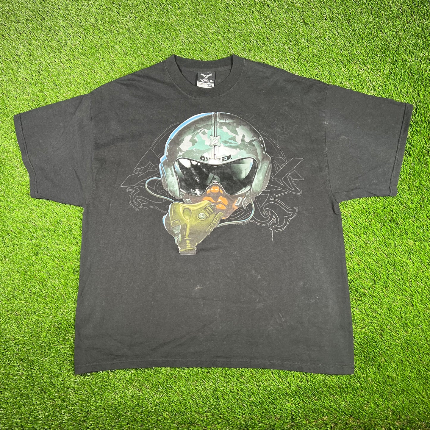 Y2K Avirex Black Fighter Pilot Tee Size XXL USED v17300