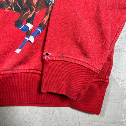 Polo Ralph Lauren Riding Horses Crest Red Hoodie Size Medium USED v20109