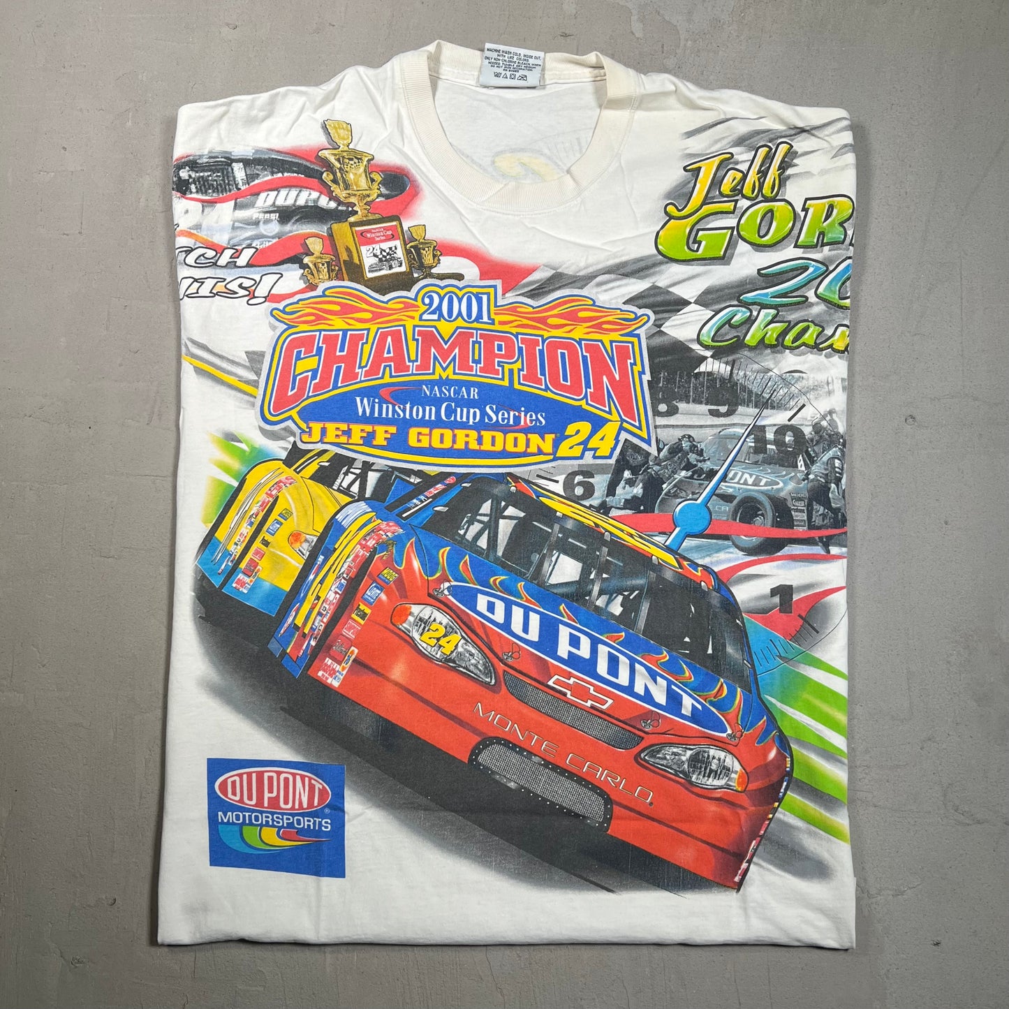 Nascar 2001 Champions Jeff Gordon All Over Print Racing Tee Size Large USED v8632