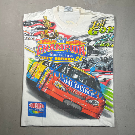 Nascar 2001 Champions Jeff Gordon All Over Print Racing Tee Size Large USED v8632