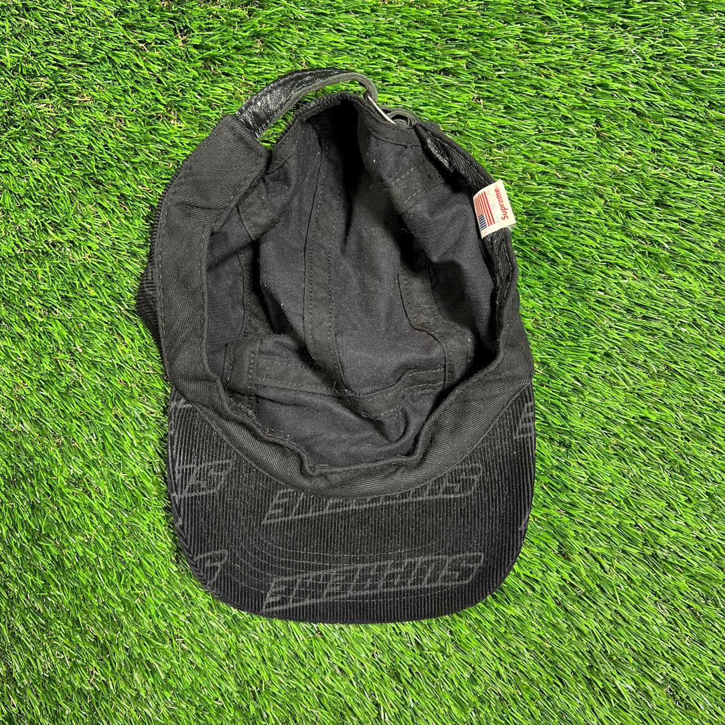 Supreme Debossed Corduroy Repeat Black Camp Hat USED x16273