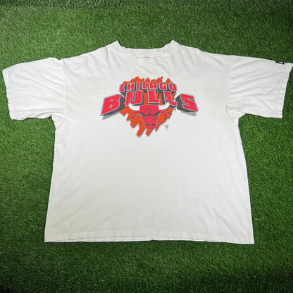 1990s Chicago Bulls Breaking Ball Starter Tag White Tee Size XXL USED v16725