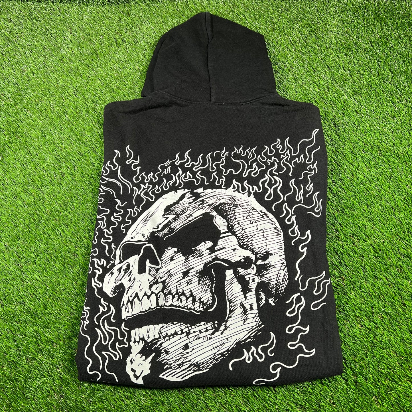Warren Lotas Sadism Fire Skull Black Hoodie Size XL USED x14673